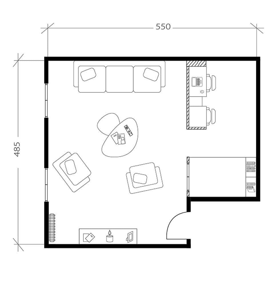 Salon salle de jeux, plan après
