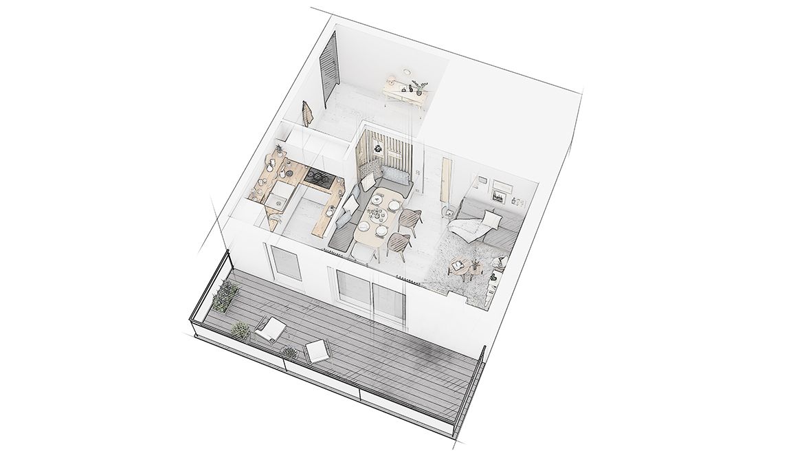 Salon scandinave, vue générale