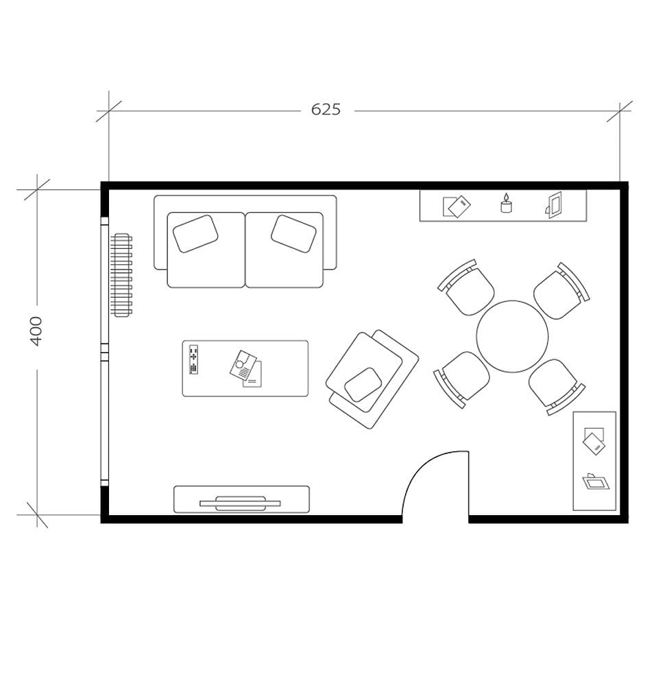 Salon avec chambre, plan avant