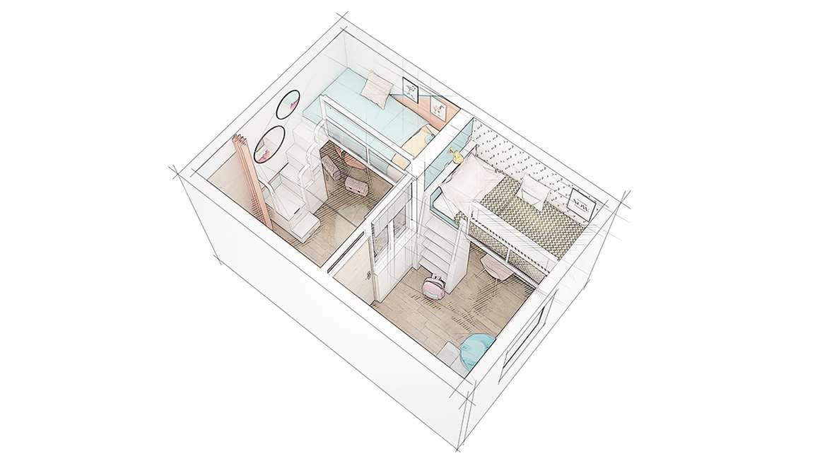 2 chambres en 1, vue générale