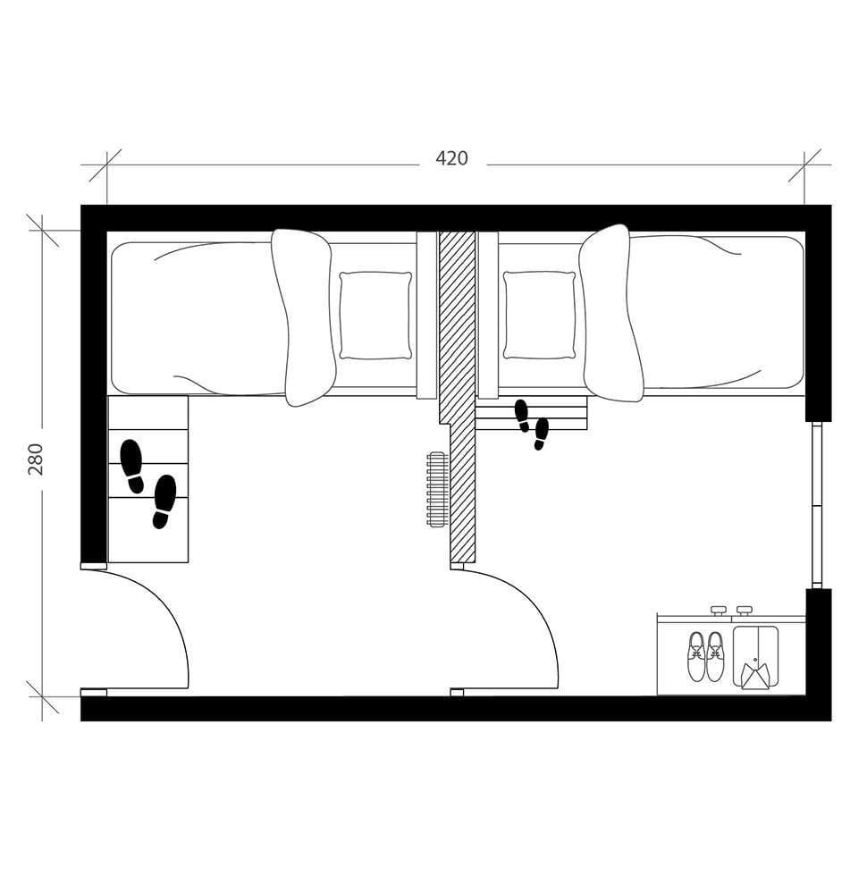2 chambres en 1, plan après