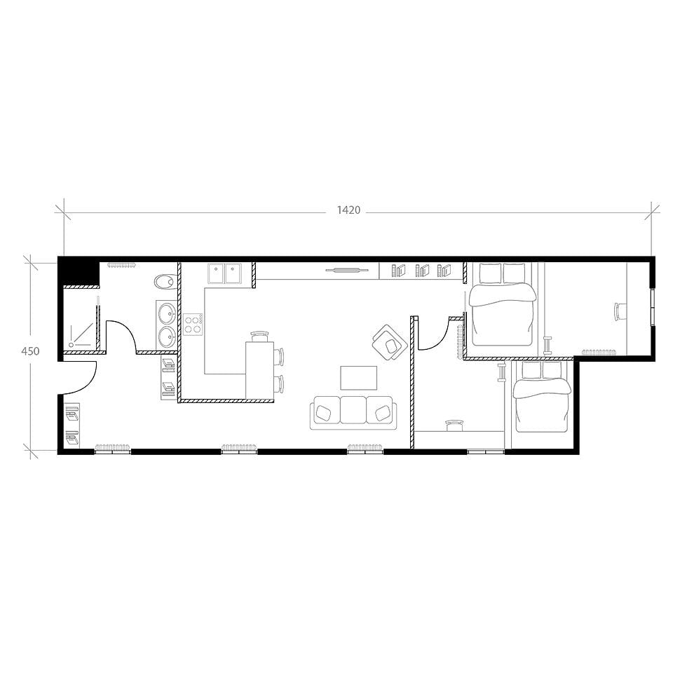 Aménagement d'un appartement en longueur, plan après