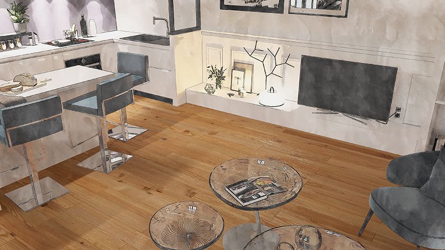 Aménagement d'un appartement en longueur, vue avant