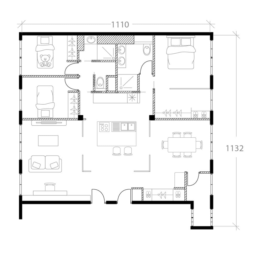 Aménagement de 2 appartements réunis, plan après