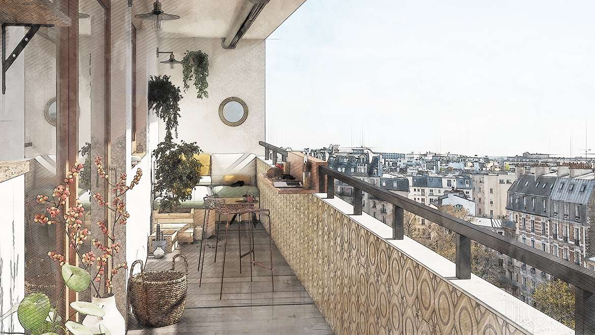 Balcon vintage, vue générale