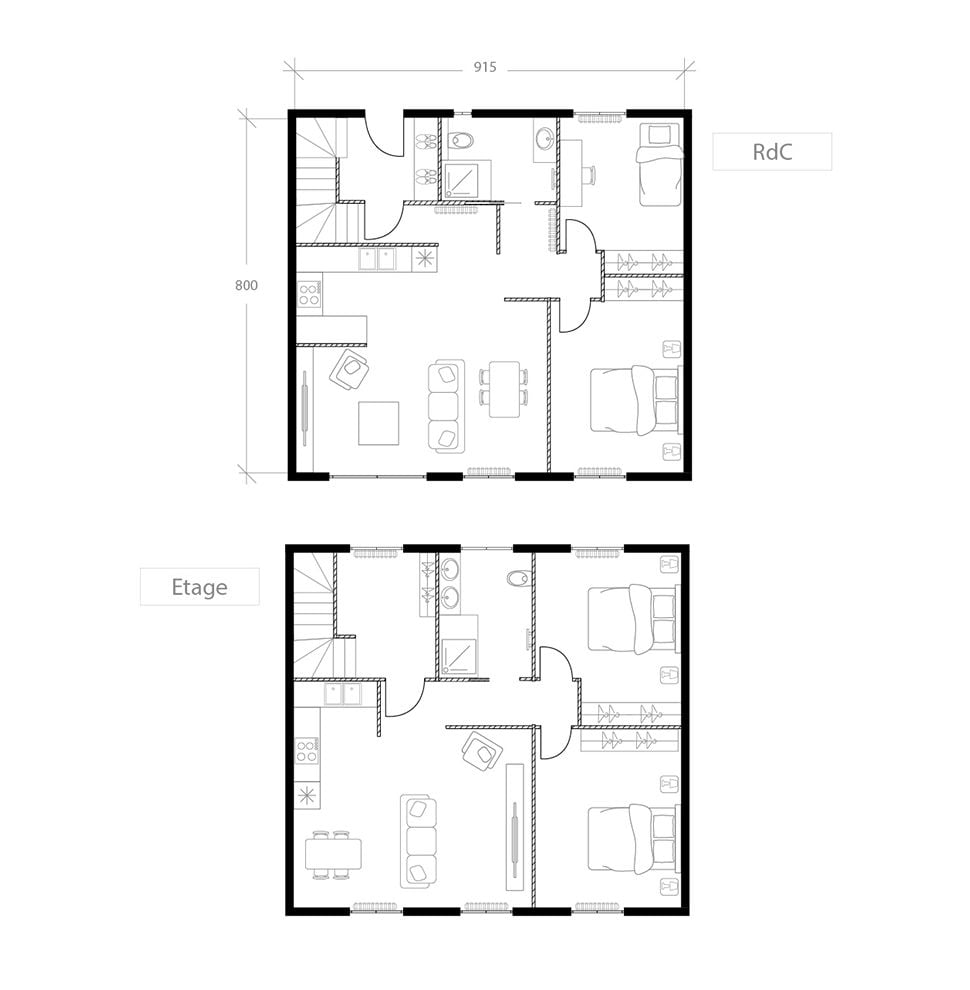 Diviser une maison en 2 appartements, plan après