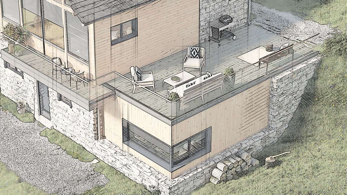 Extension en bois, vue générale