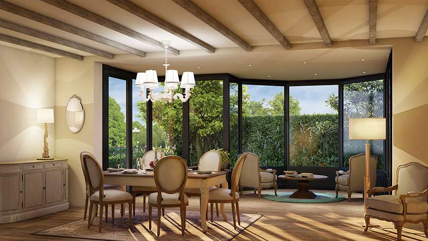 Une véranda à toiture plate