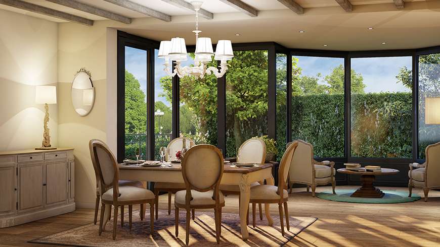 Une véranda à toiture plate