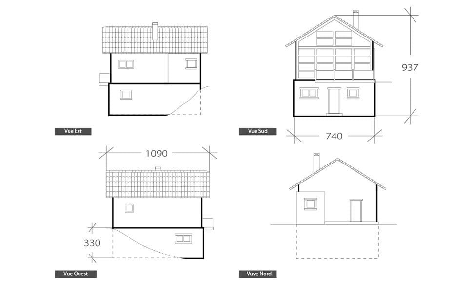 Façade de chalet alpin, plan