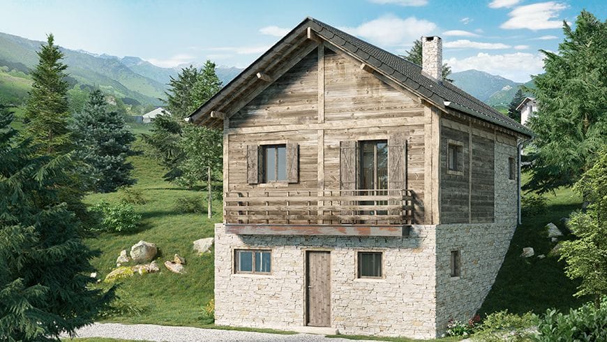 Façade de chalet alpin, avant