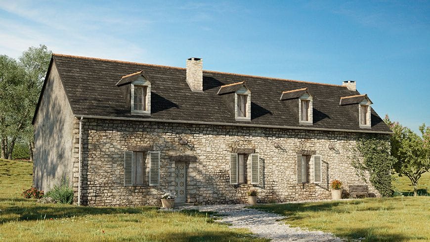Façade d'une longère normande, vue avant