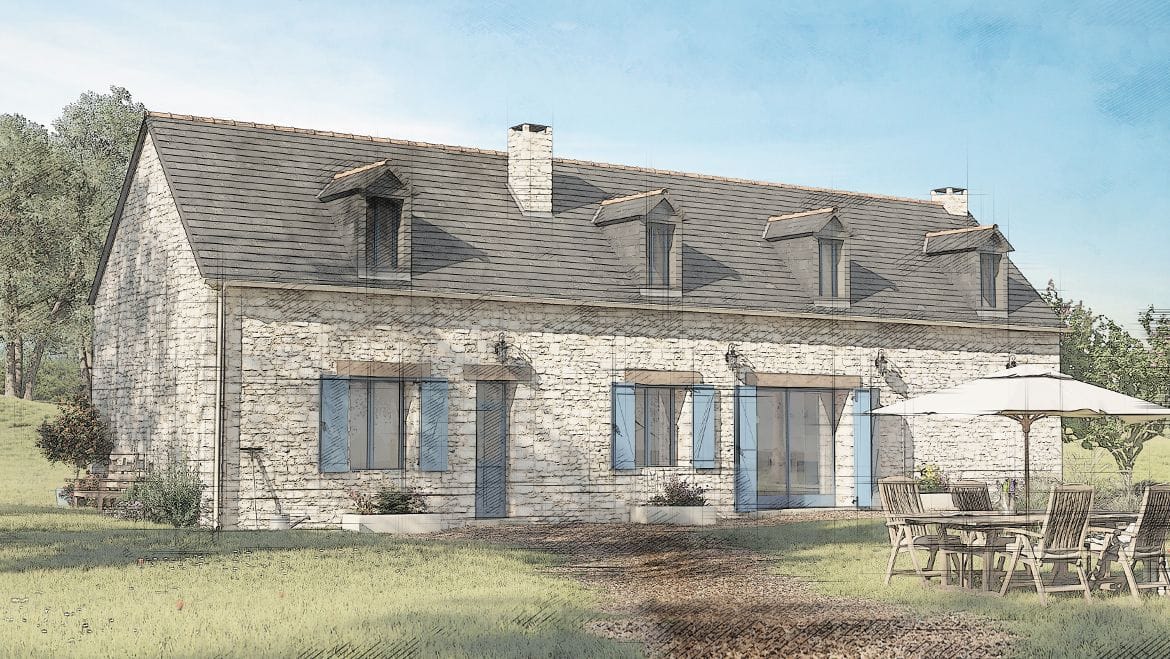 Façade d'une longère normande, vue générale