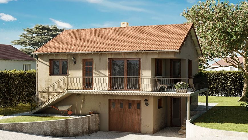 Façade de maison des années 70, avant