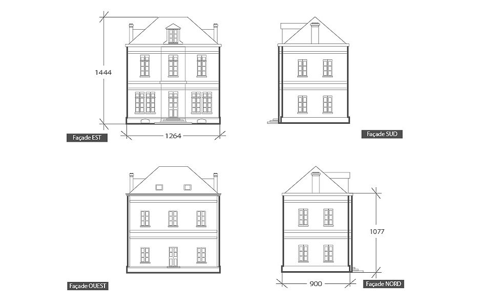 Façade de maison de maître, plan