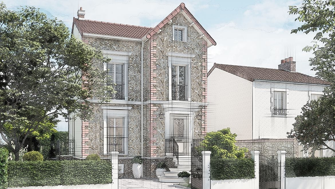 Façade en meulière, vue générale