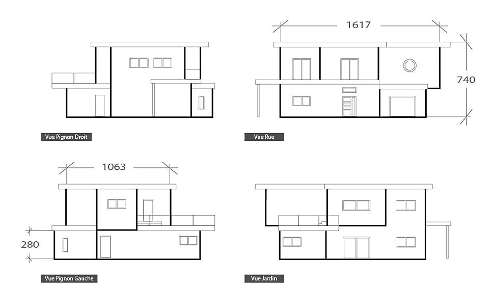 Façade moderne design, plan