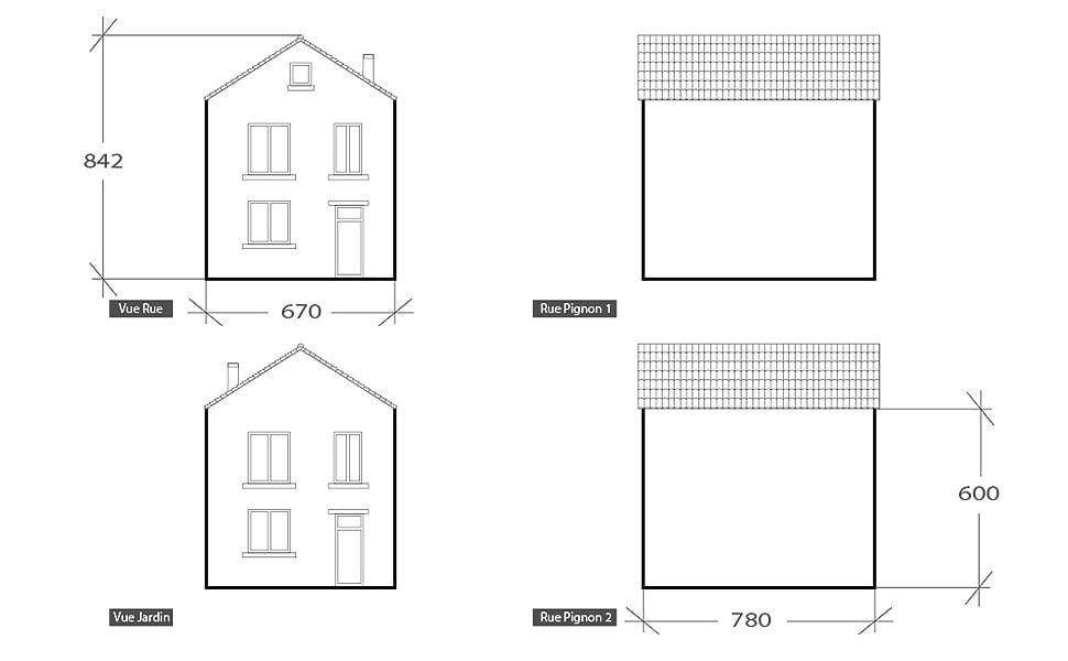 Façade de maison des années 30, plan