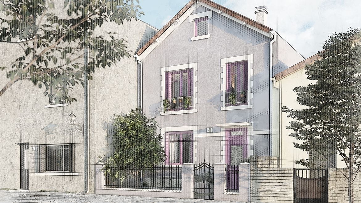 Façade de maison des années 30, vue générale