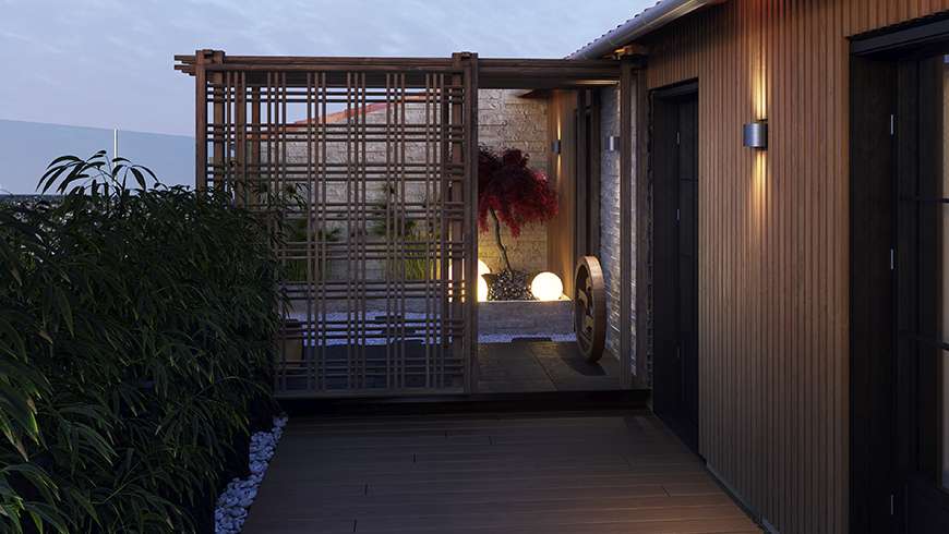Un jardin zen sur une terrasse
