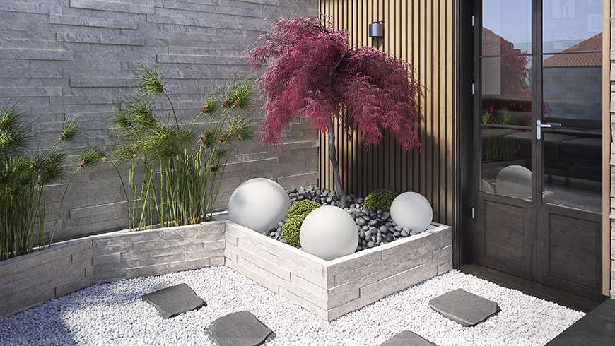 Un jardin zen sur une terrasse