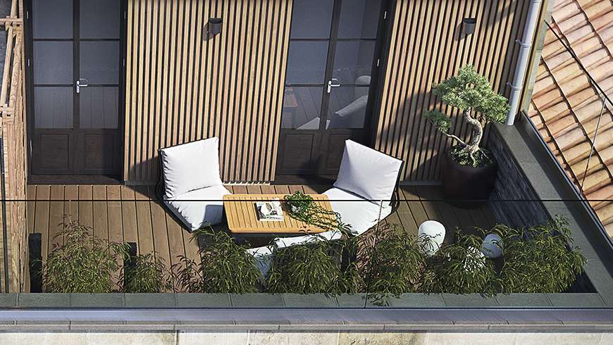 Un jardin zen sur une terrasse