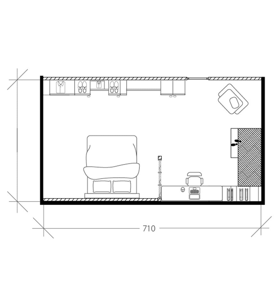 Chambre scandinave sous les toits, plan après