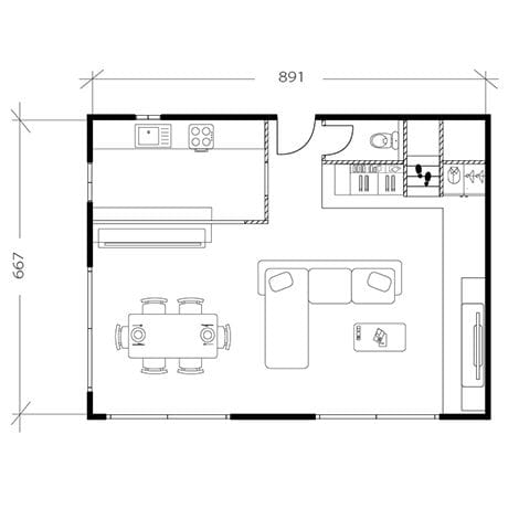 Salon moderne, plan après