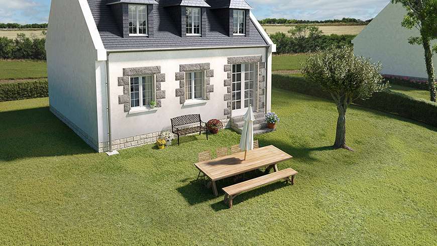 Terrasse bois sur un terrain en pente, vue avant