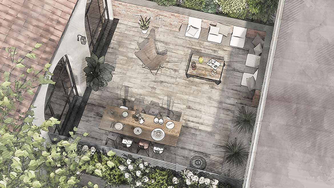 Terrasse style industriel, vue générale