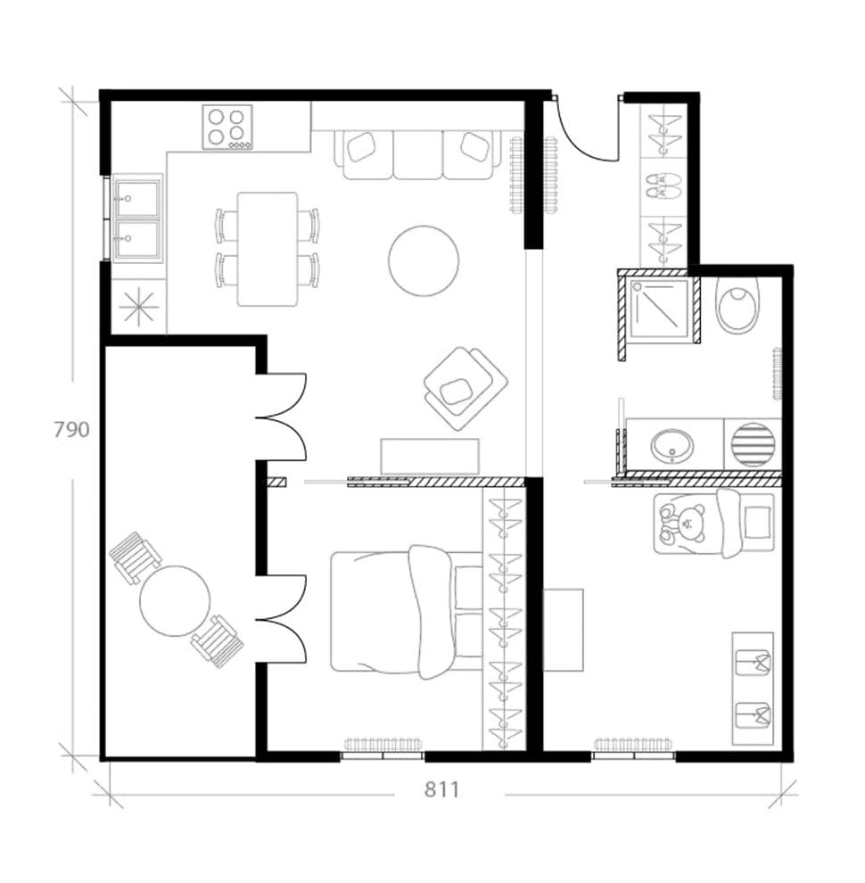 Agencement appartement 45 m², plan après