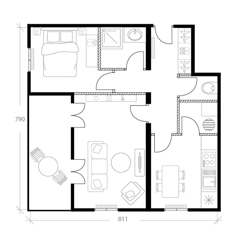 Agencement appartement 45 m², plan avant