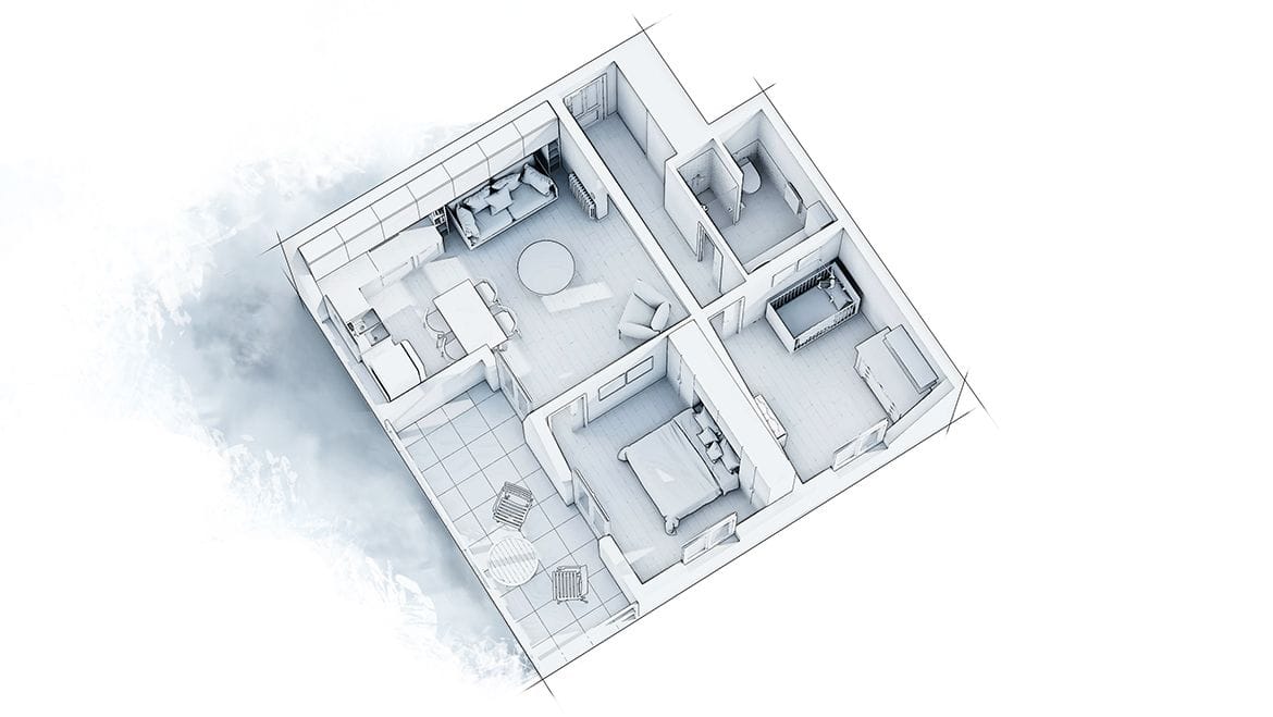Agencement appartement 45 m², vue générale après