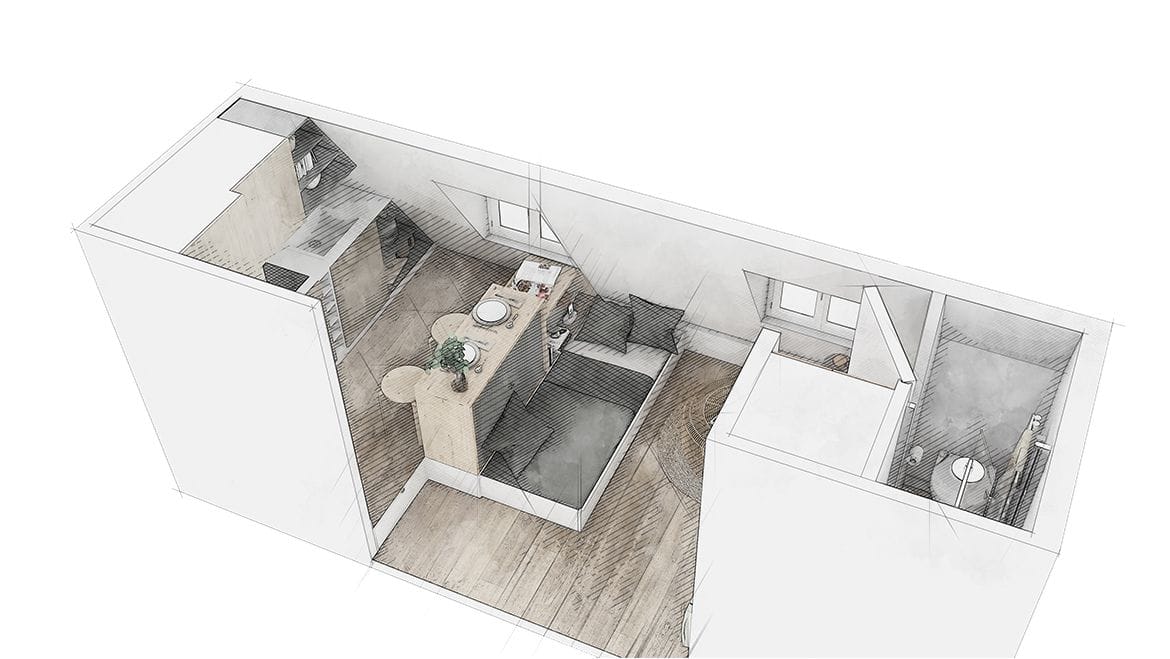 Aménagement chambre de bonne, vue générale