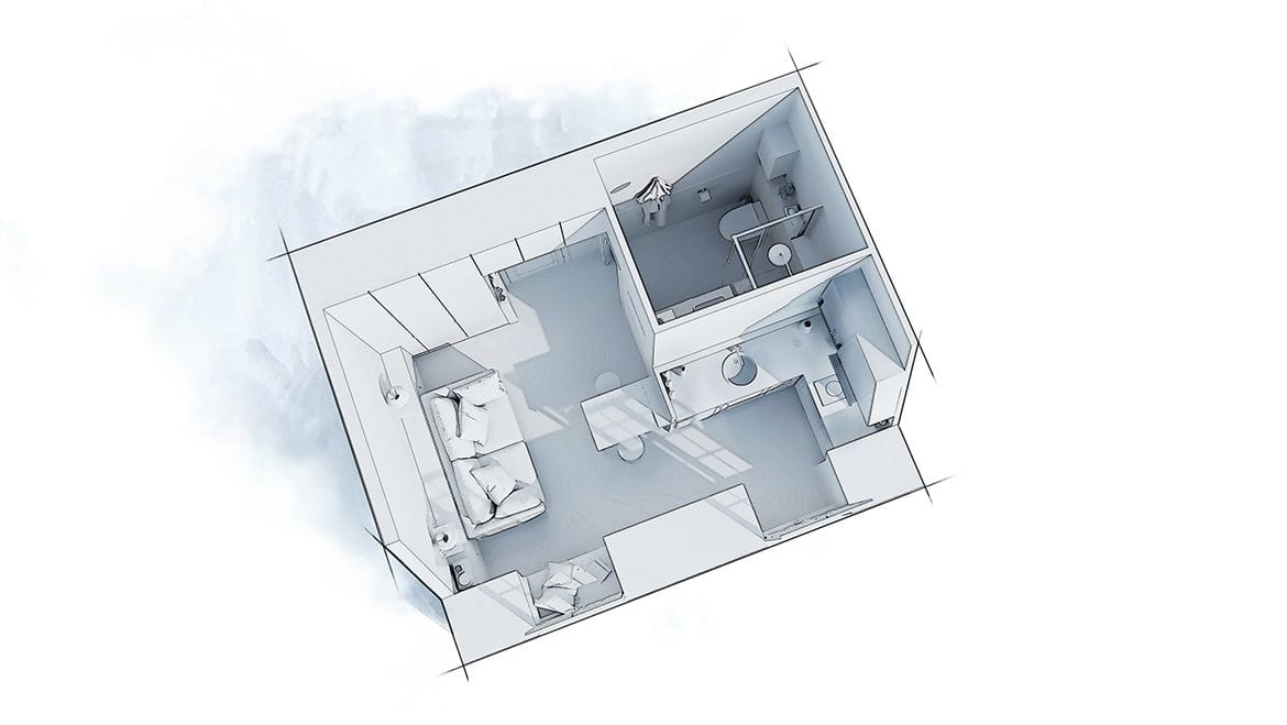 Appartement sous les toits, vue générale après