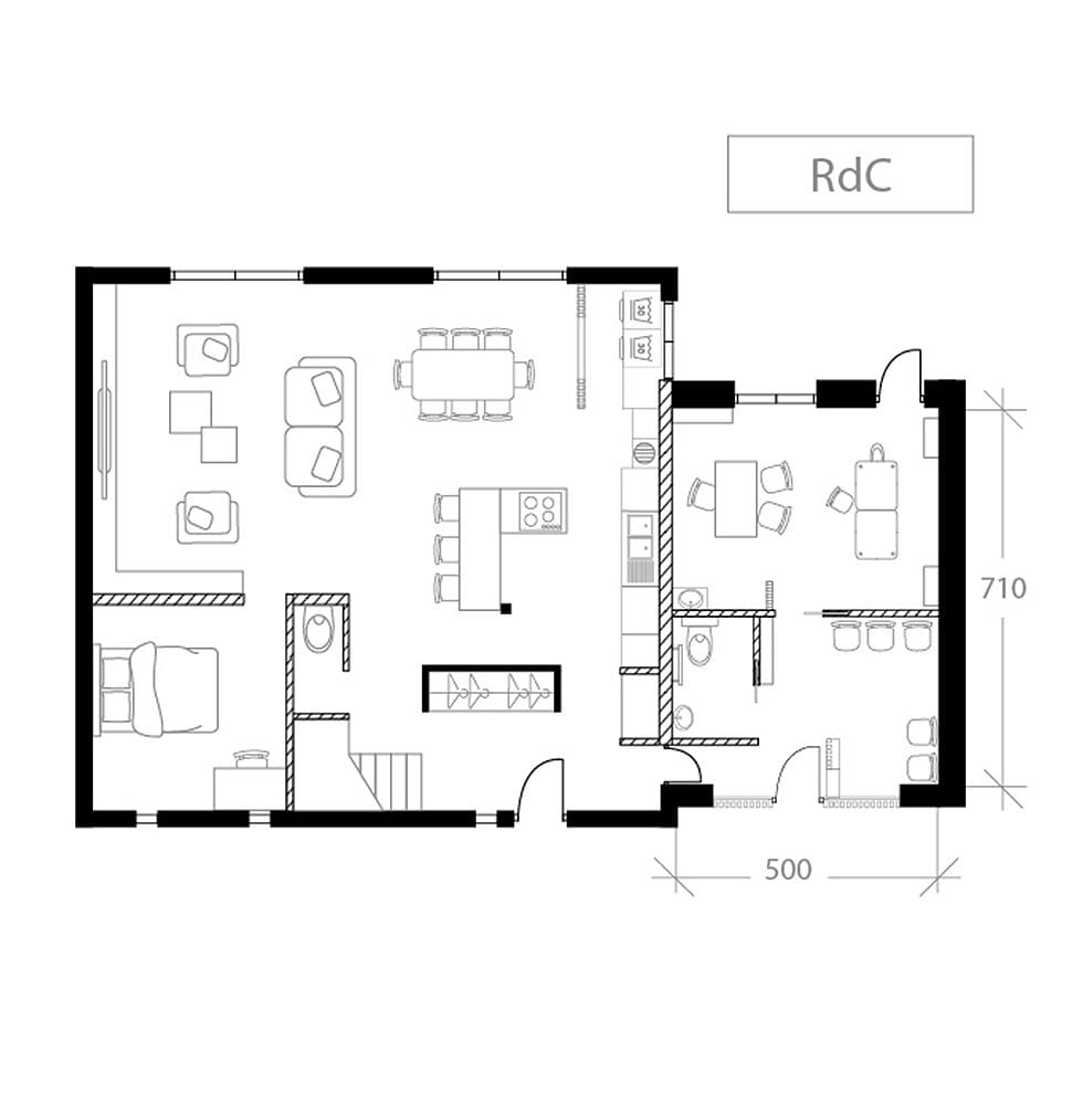 Garage aménagé en local professionnel, plan après