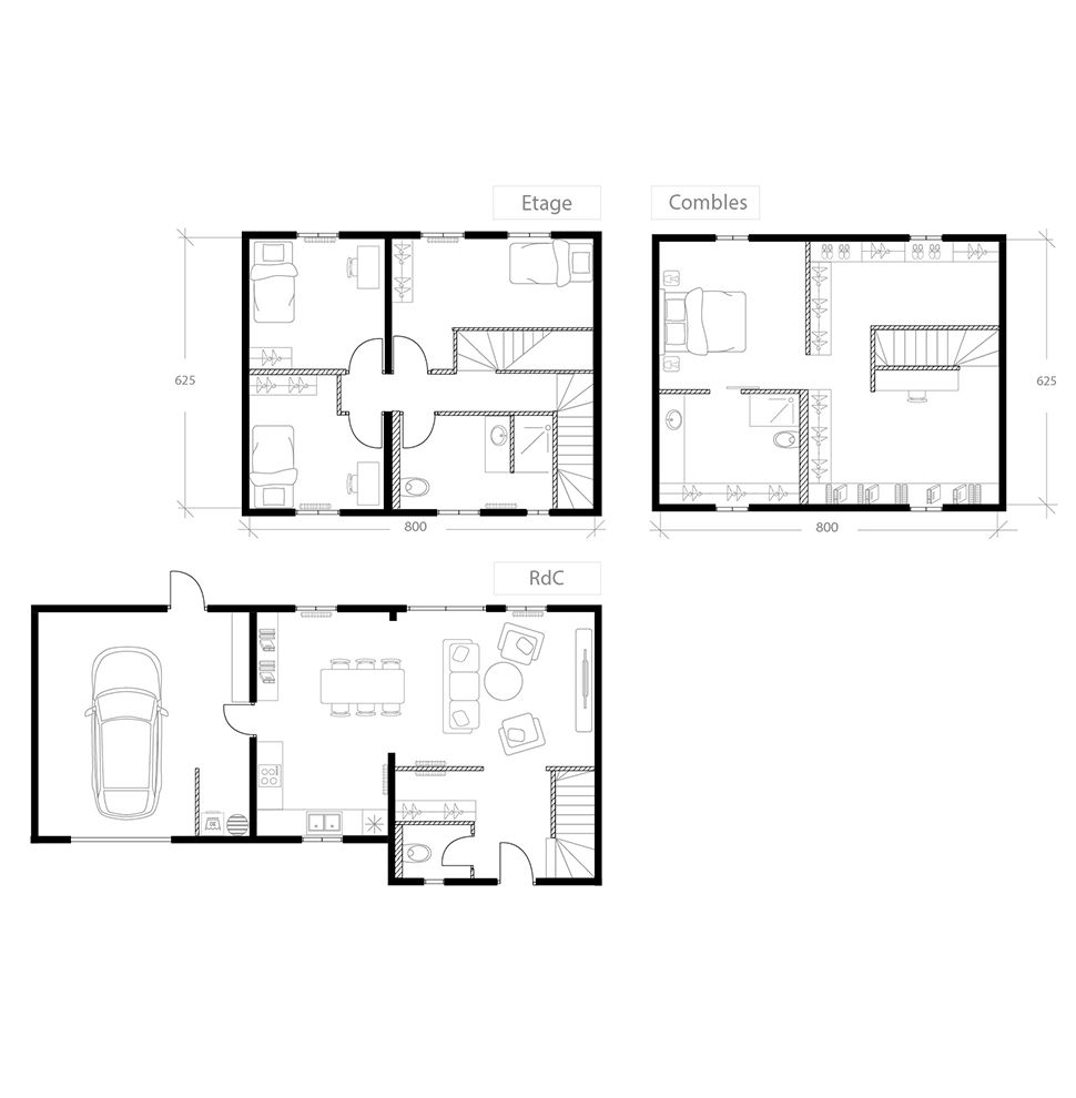 Grenier aménagé, plan avant