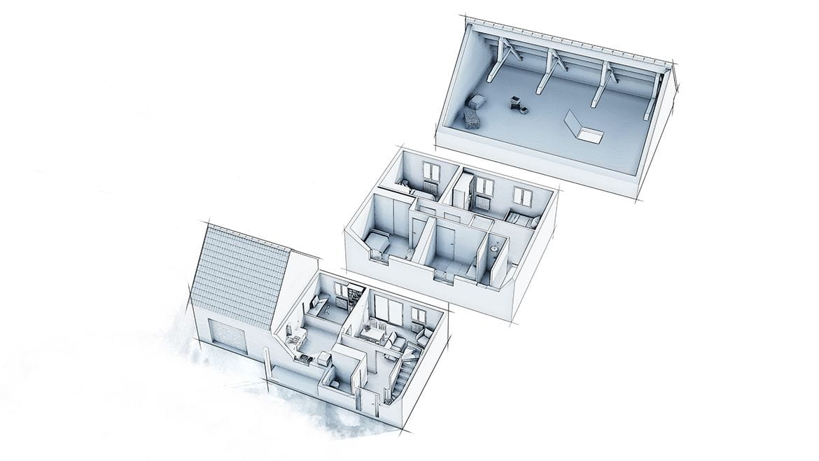 Grenier aménagé, vue générale avant