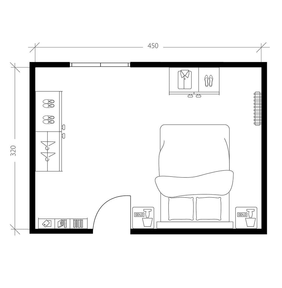 Chambre d'adulte avec coin lecture, plan avant