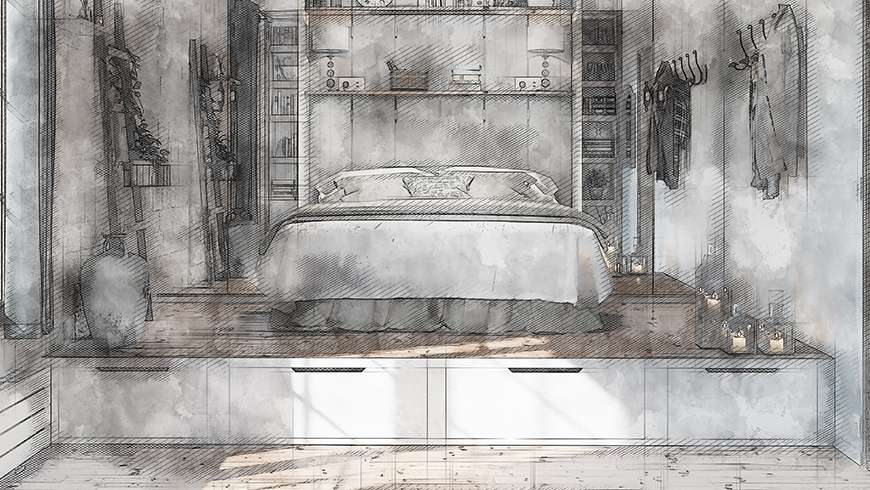 Une chambre d'adulte avec coin lecture