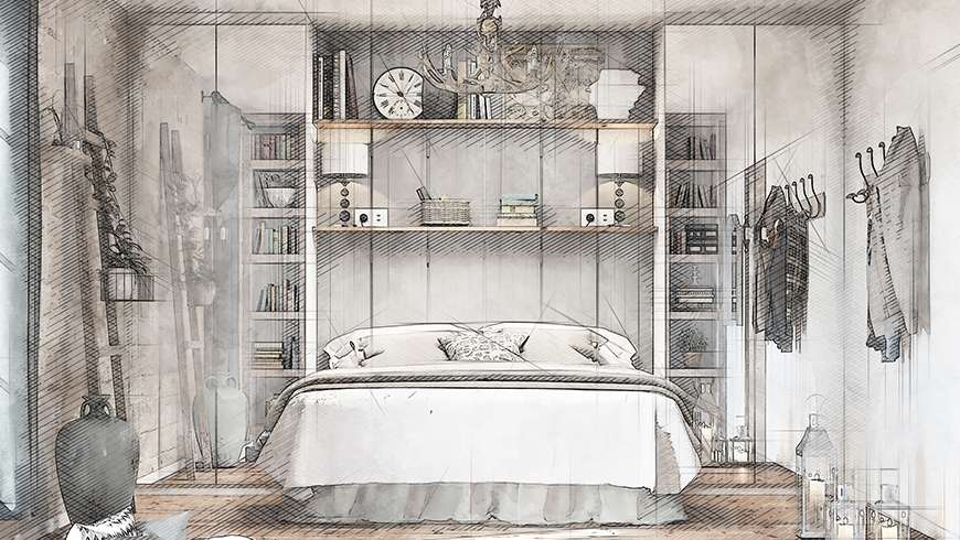 Une chambre d'adulte avec coin lecture