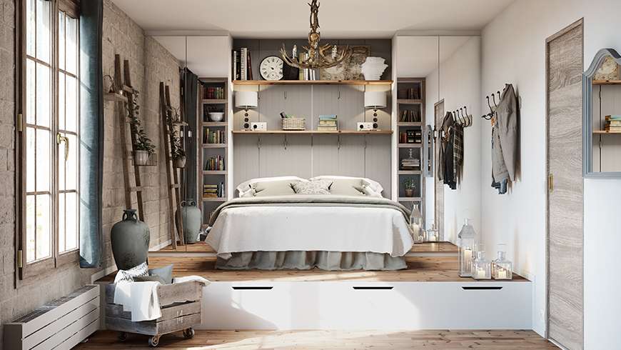 Une chambre d'adulte avec coin lecture