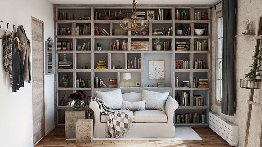 Une chambre d'adulte avec coin lecture