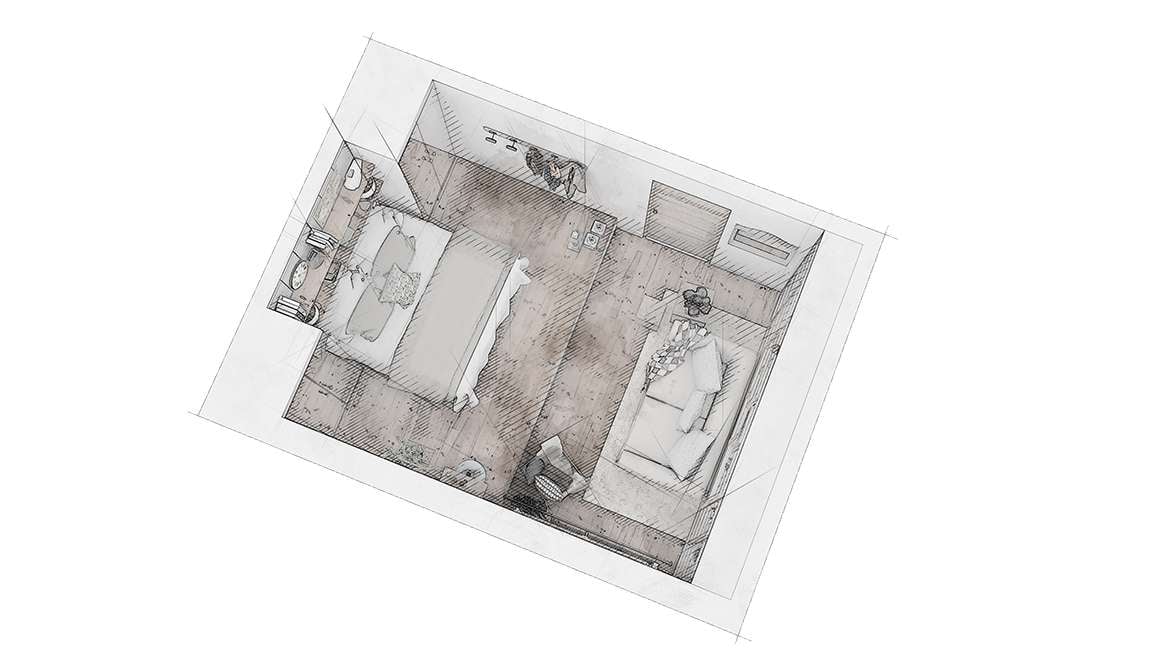 Chambre d'adulte avec coin lecture, vue générale