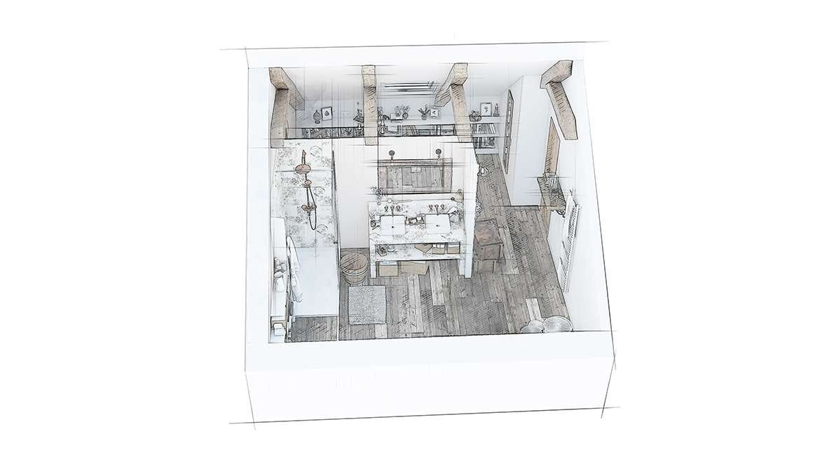 Chambre parentale campagne chic, vue générale