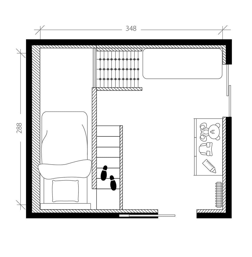 Chambre enfant vintage, plan après