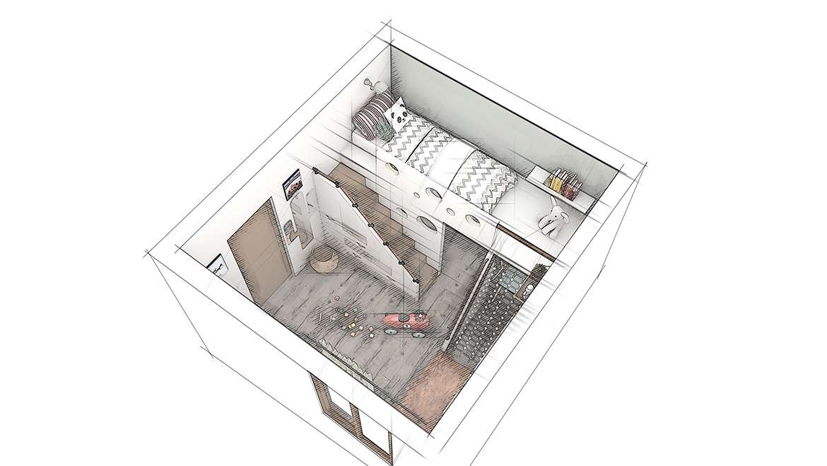 Chambre enfant vintage, vue générale