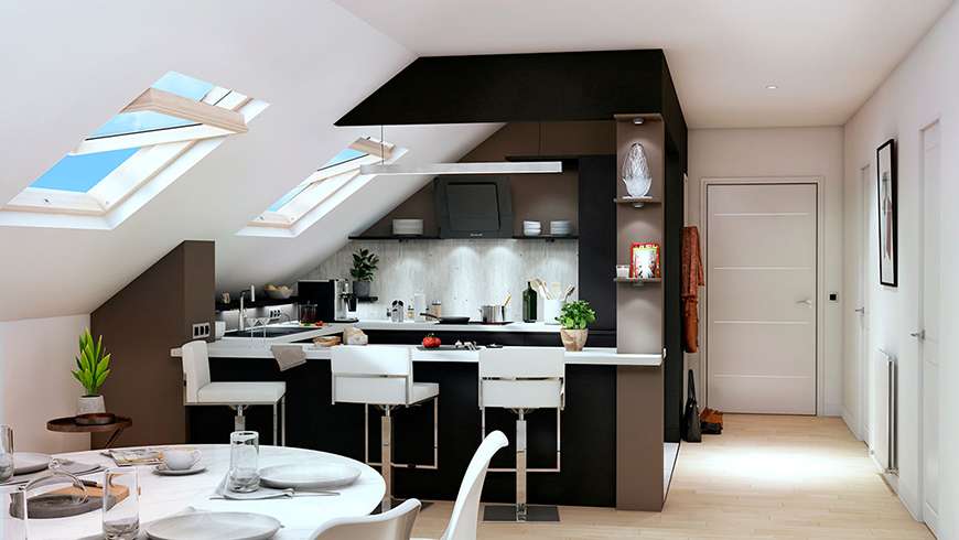 Une cuisine atypique sous les toits