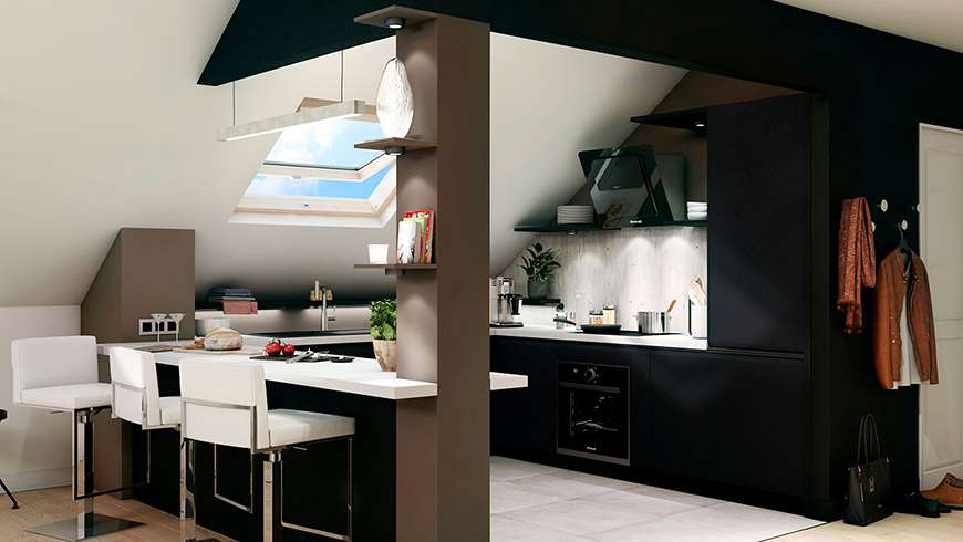Une cuisine atypique sous les toits