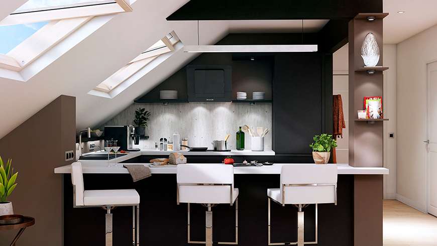 Une cuisine atypique sous les toits